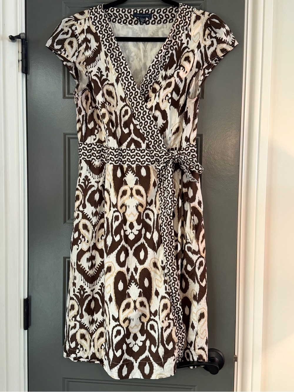 Tommy Hilfiger Brown & Cream Patterned Wrap Midi Dress